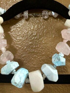 Italian Chunky Stone Statement Piece Necklace— Howlite, Rose Quartz, Turquoise.